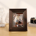 Vintage French picture frame in dark brown wood texture with golden bead detail - Vintage Coffee / Square 4 Inch