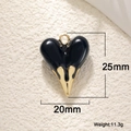 Macro shot of 25x20mm black heart pendant with gold drip effect and 11.3g weight detail - A0220 3D Enamel Melting Heart - Black Gold