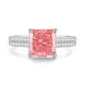 Luxurious S925 silver ring featuring a large square pink gemstone and pavé diamonds - FDJZ-116 Padparadscha Pink