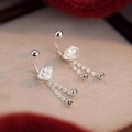 925 silver plated earrings featuring traditional Ruyi clouds and hanging metal tassels - Chinese Ruyi Tassel Style (A300)