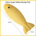 Extra large 39cm yellow linen fish toy for cats with wave patterns and catnip - Extra Large 39cm / Light Yellow