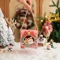 Pink Christmas apple gift box with Santa motif and gold handle, size 10x10x10cm - 10*10*10cm / Pink