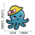 Blue cartoon octopus embroidery patch with dimensions showing 5cm width and 5.2cm height - Blue Octopus Shape (X15SD-088-08)