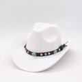 Detail of white felt cowboy hat with turquoise beads and silver metal rivets on black band - M(56-58cm) / White