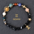Gemini themed beaded bracelet with faceted obsidian and solar system planetary stones - Gemini