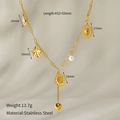 Detailed view of gold stainless steel necklace with heart and floral pendants and dimensions - Flower Leaf Heart Style (CH1176-3)