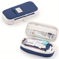 Large capacity canvas pencil case in navy blue and cream white color block style - Twill Navy Blue