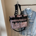 Borsa tote rosa a quadri con borchie e catene in stile punk Y2K motociclista - Quadri Rosa