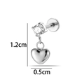 Roestvrijstalen piercing oorknopje met hart hanger en zirkonia 1,2 cm - Enkele Zirconia Harthanger Stijl (2630-9#) / Zilver