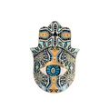 Hamsa hand ceramic jewelry tray with colorful Fatima's eye and bohemian geometric patterns - Green Hamsa Hand Tray (Style B)