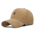Berretto da baseball in velluto marrone con lettera H ricamata, cappello caldo autunnale - Regolabile / Beige Scuro