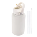 Botella térmica 650ml blanco crema de acero inoxidable con pajitas y cepillo - Marfil