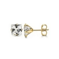 Elegant gold stainless steel stud earrings featuring square princess cut clear zircon - Gold White Zircon