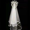 Elegant white bridal headband with sparkling rhinestone BRIDE letters and long tulle veil - Bride Veil Headband Set (Series 3-2)