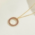 Gold-plated necklace featuring a round pendant pavé-set with pink and red zircon stones - Pink