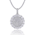 Silver S925 hip hop round pendant necklace with moissanite and tennis chain - Round Iced Pendant