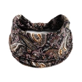 Bandeau large élastique à motif paisley bohème en coton noir et marron pour femme - Noir Marron Rouge Floral (#102)