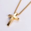 Collar con colgante de cruz de acero inoxidable dorado pulido con diseño 3D minimalista - Colgante de Cruz con Cadena de Caja / Dorado