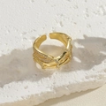 Golden multi-layer bamboo style adjustable ring with cubic zirconia on white stone - Bamboo Zirconia 14K Gold