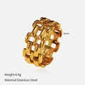 Vintage irregular hollow link ring in golden stainless steel, 18mm size and 4.4g weight - Hollow Link Style (YHTSR-2501149)