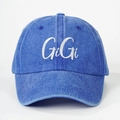 Classic washed blue denim baseball cap with white GiGi embroidery for men and women - One Size / Sapphire Blue