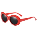 Retro red oval sunglasses with black lenses and thick frame in a classic 90s style - Red Frame Grey Lens