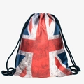 Vintage style drawstring backpack featuring a distressed Union Jack British flag print - Distressed UK Flag (bpa28937)