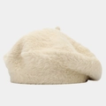 Close-up of thick cream faux fur beret showing plush texture and winter warmth - Beige