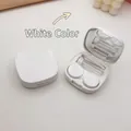 Minimalist white contact lens case kit with L/R markings and accessories - White Inner / White