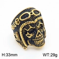Vintage Punk Totenkopf Ring mit Pilotenhelm und Brille in Gold-Schwarz-Ausführung - US 9 / Pilot Gold