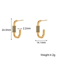 Detailed dimensions of gold U-shaped earrings with blue micro-inlay stones - Open Long C Rhinestone Stud-Gold-Blue Beads
