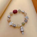 Ethnic beaded bracelet with agate beads and lucky cat charm in a traditional style - Style A: Fortune Cat: Coconut Shell Hair Crystal Bracelet