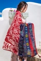 Ethnic summer sun protection beach shawl in red and dark blue with geometric patterns - Style 02-Blue Red Ethnic / 180cm