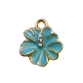 Blue enamel flower charm with gold alloy edges and small sparkling crystals - Lake Blue Pave Rhinestone Flower Pendant (16696) / 1 Piece (12x14mm)