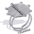 Macro detail of adjustable steel ring with engraved swirl texture and beaded circle - Adjustable Open / Silver