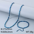 Conjunto de collar y pulsera de acero inoxidable azul con cadena de palo de 3mm para unisex - Pulsera / Azul