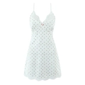 White satin slip dress with pink floral print and delicate lace trim for women - S / White Floral