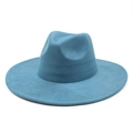 Classic dark blue wide brim faux suede fedora hat with clean minimalist design - M (56-59cm) / Peacock Blue Suede
