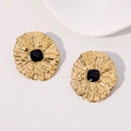 Vintage French style gold stainless steel irregular earrings with black square center - Black Square Inlay Style / Black
