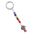 Chakra gemstone mushroom keychain featuring colorful stone beads and silver ring - Blue Flash Stone