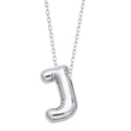 Silver balloon style letter J pendant necklace with polished mirror finish for women - Letter J