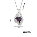 Dettaglio collana cuore con gemma viola e dimensioni pendente 2,8x2,0cm con info catena - Argento Strass Viola (N01050-12)