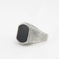 Bague punk vintage pour homme en acier titane avec obsidienne noire et texture - US 7 / Obsidienne Argentée