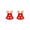 Christmas dress stud earrings with festive red enamel and gold snowflake pattern - Reindeer Head 4