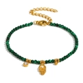 Böhmisches Malachit-Perlenarmband mit 18K Gold Hamsa-Hand Anhänger und Verlängerungskette - Naturstein Hamsa Anhänger (B0691)