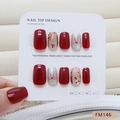 Faux ongles faits main œil de chat avec nœuds rouges et paillettes colorées - S / Style Noeud Rouge Oeil de Chat (FM146-S)