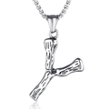 Vintage stainless steel letter Y pendant with tree bark texture and silver box chain - Letter Y Texture Style