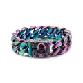 Pulsera punk de cadena cubana para hombre con acabado arcoíris y cierre de calavera - 22cm / Arcoíris