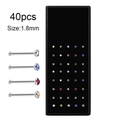 Detail view of 40pcs stainless steel nose stud set with 1.8mm colorful crystal tops - Straight Bar (1.8mm) / 40pcs/box / Silver Bar + Colorful Zircon