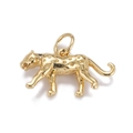 Detailed close-up of a leopard-shaped golden metal pendant with textured spots and ring - CX136-9 Leopard